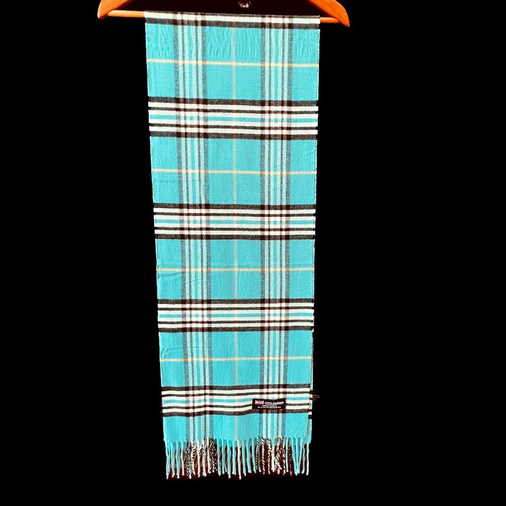 New: 100% Cashmere Plaid Check Scarf: No Tag But Never Used